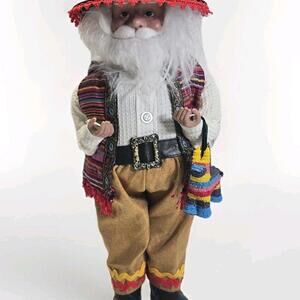 Standing 18.5" Hispanic/Mexican Santa Clause Figure Traditional Sombrero/Pinata